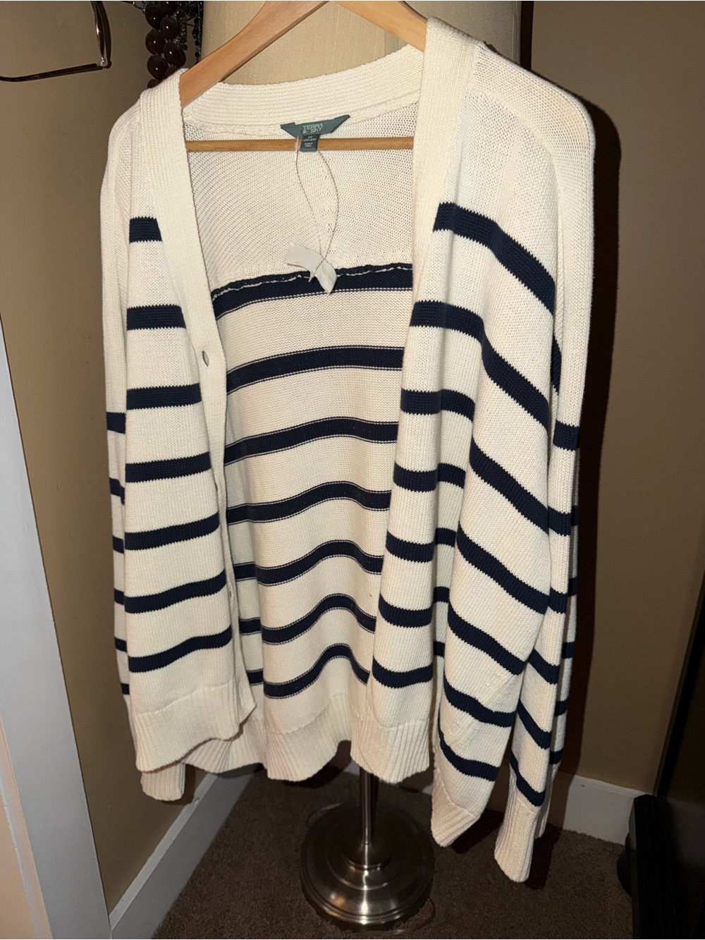 Terra & Sky Cream & Navy Striped Open-Front Cardigan